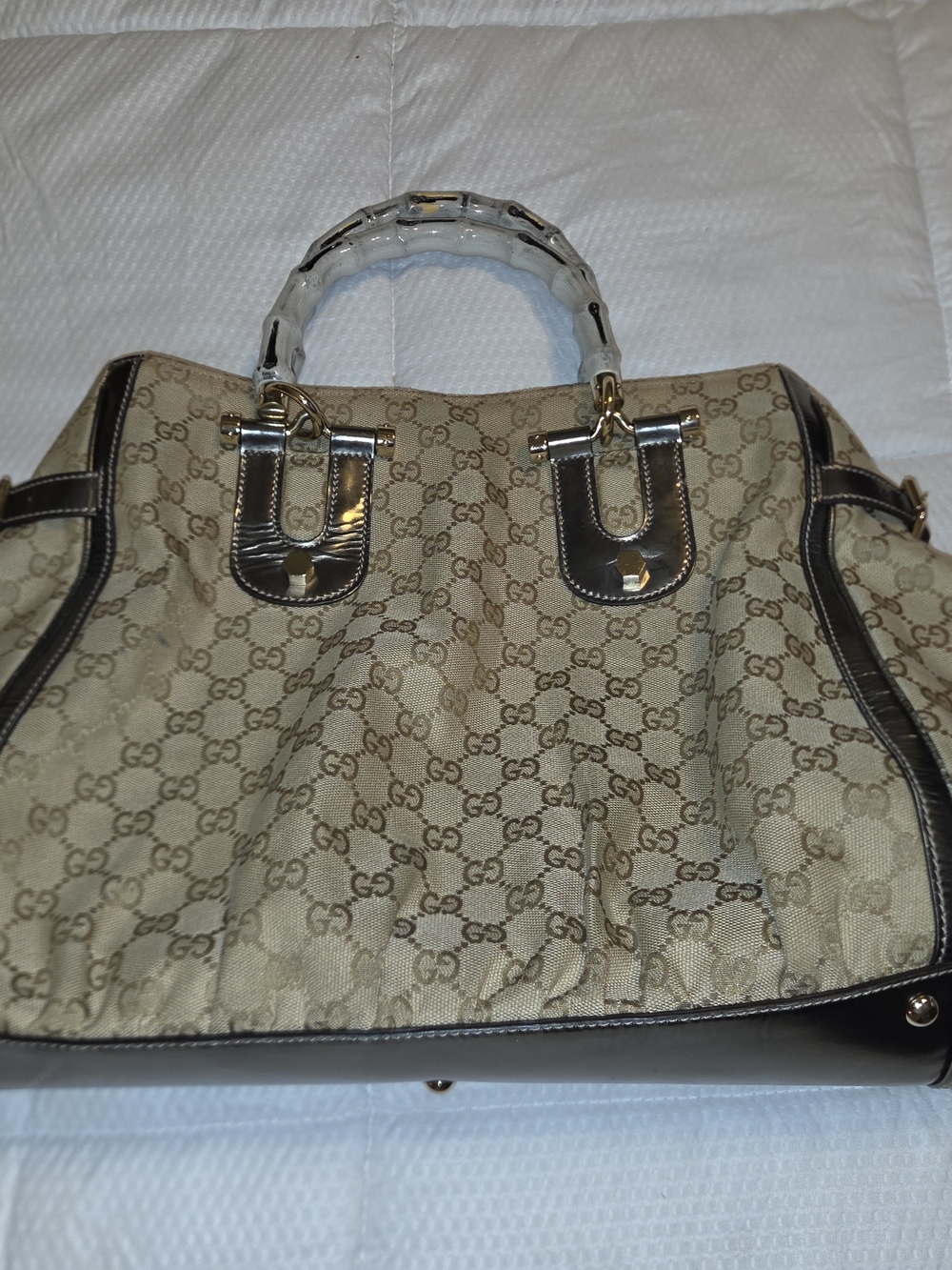 Gucci Beige GG Monogram Pop Canvas Tote with Golden Trim